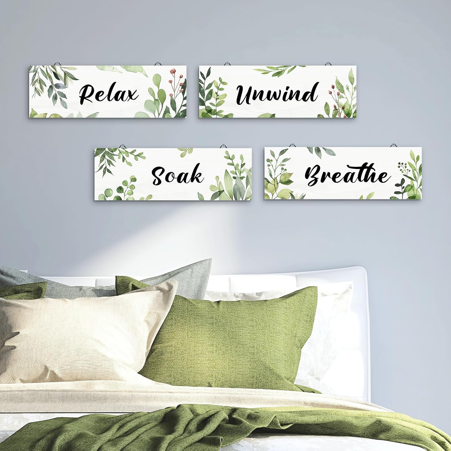 Decalmile 4 Piece Green Leaf Wooden Wall Art Decor