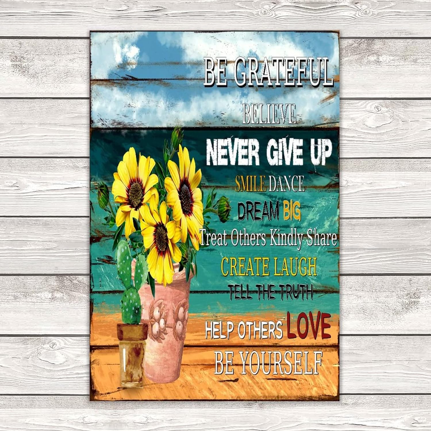 Be Grateful Never Give Up Wall Art Sign 12x18 Inch