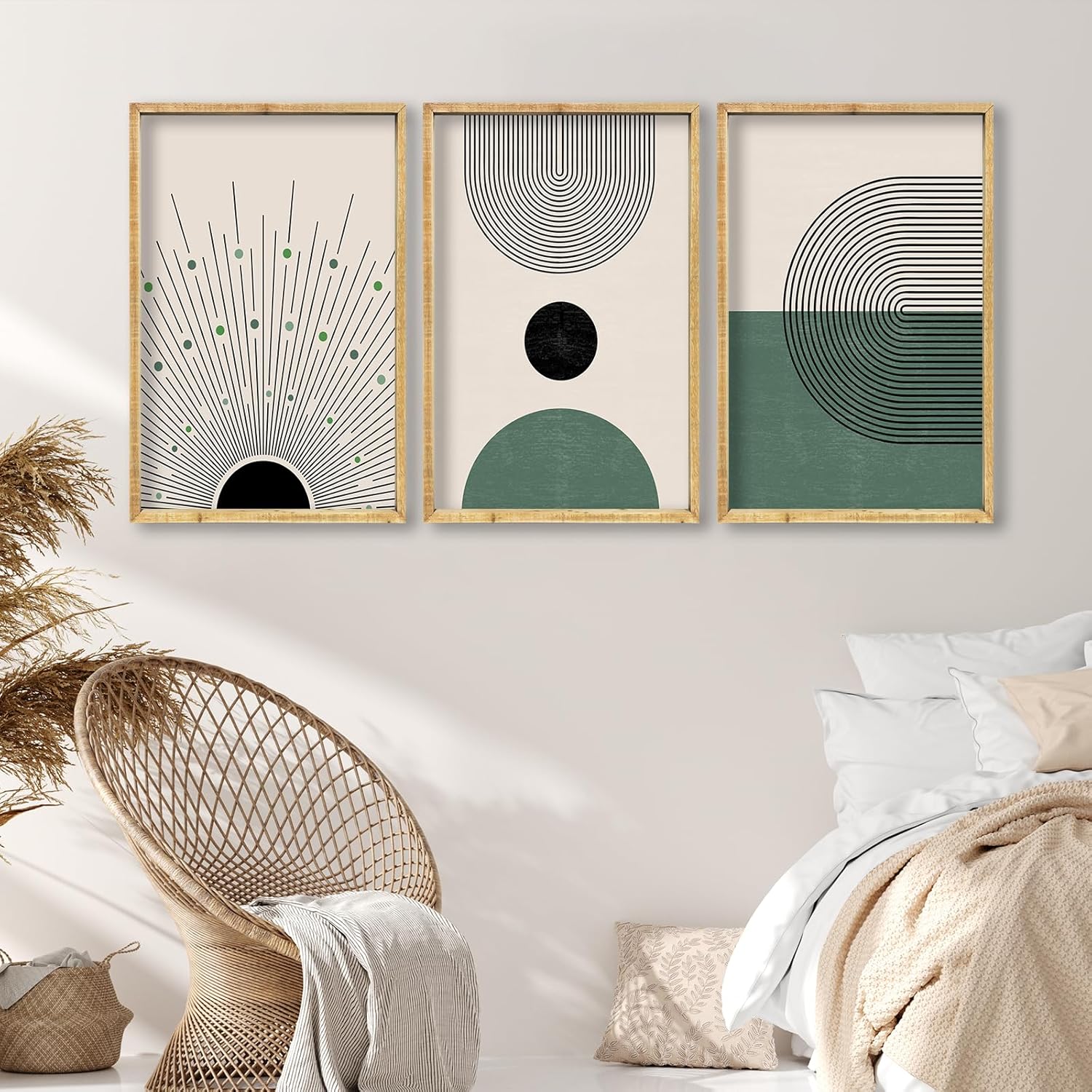 Set Of 3 Green Boho Wall Art Decor 16x24 Inch