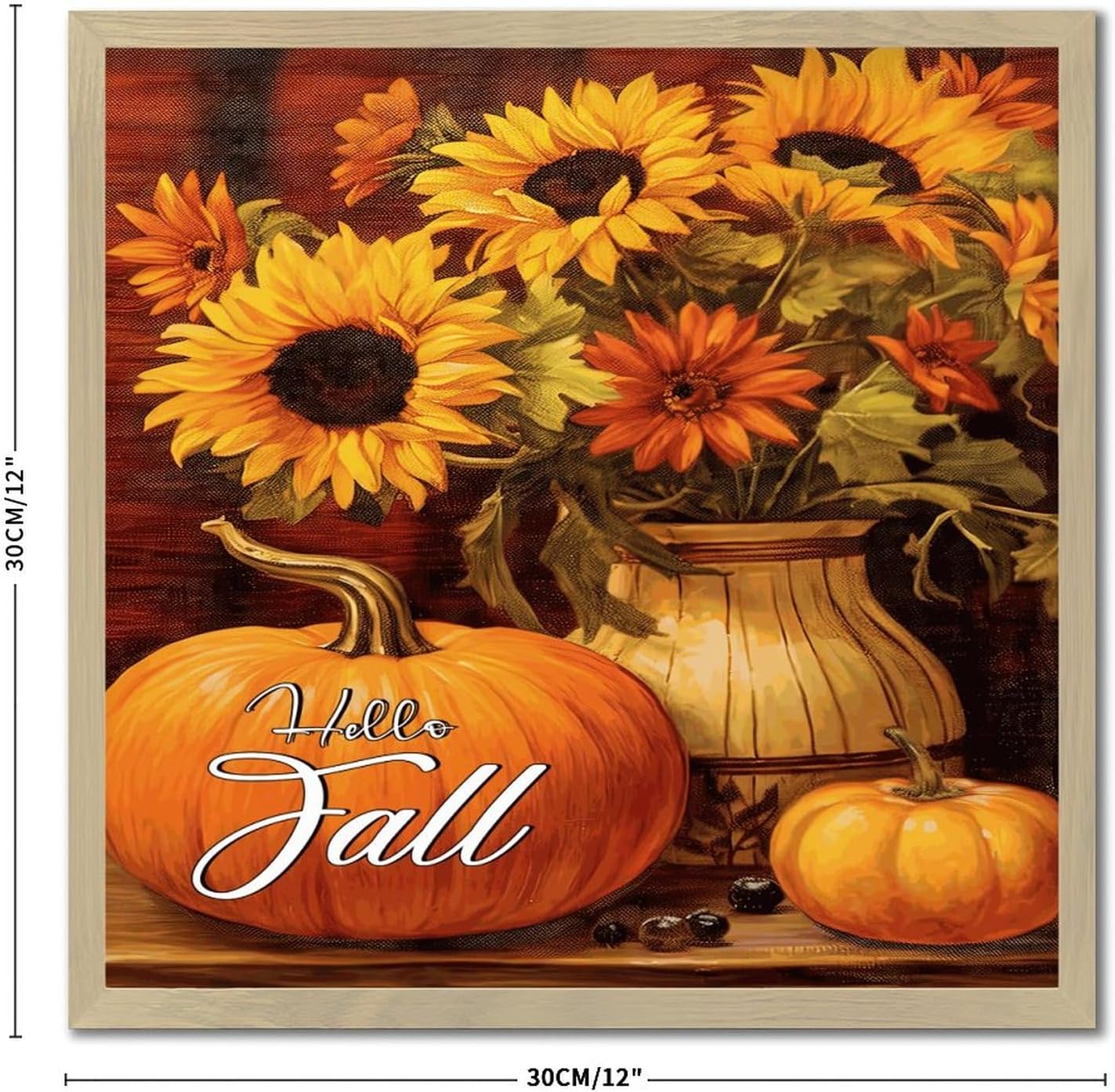 Hello Fall Rustic Framed Wall Art 12x12in Wood Sign with Sayings