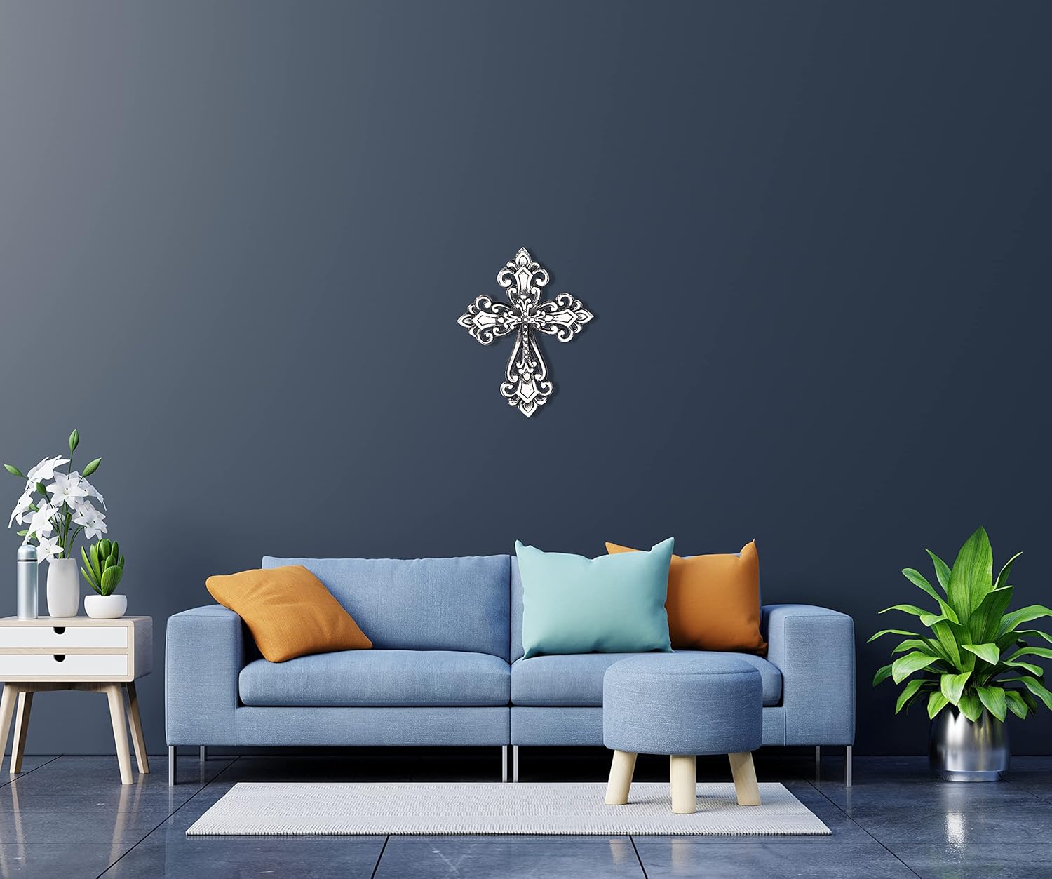 Ardour Antique Silver and Black Wall Cross Home Decor