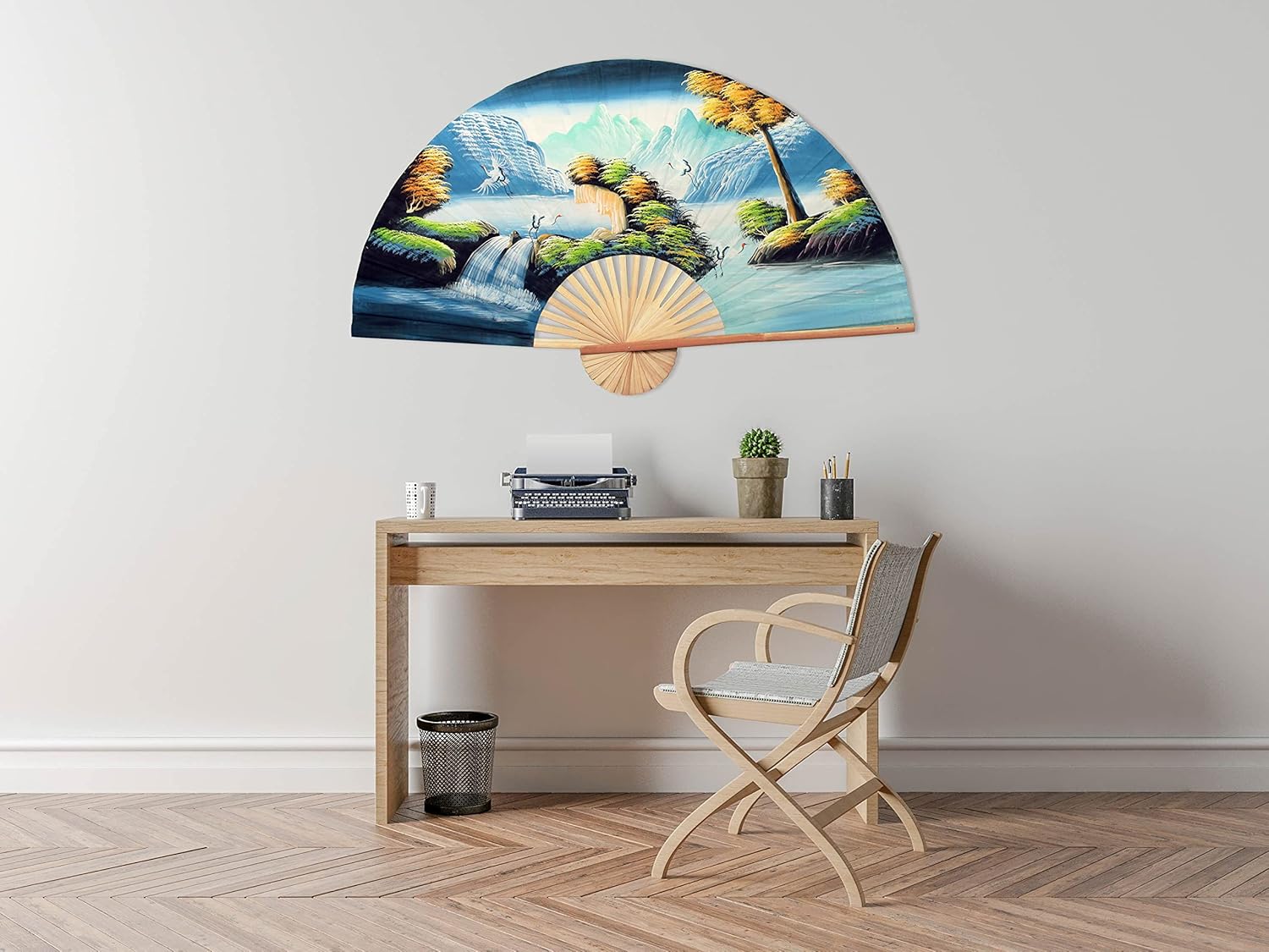 Chinese Cranes Giant Folding Wall Fan Decor Art