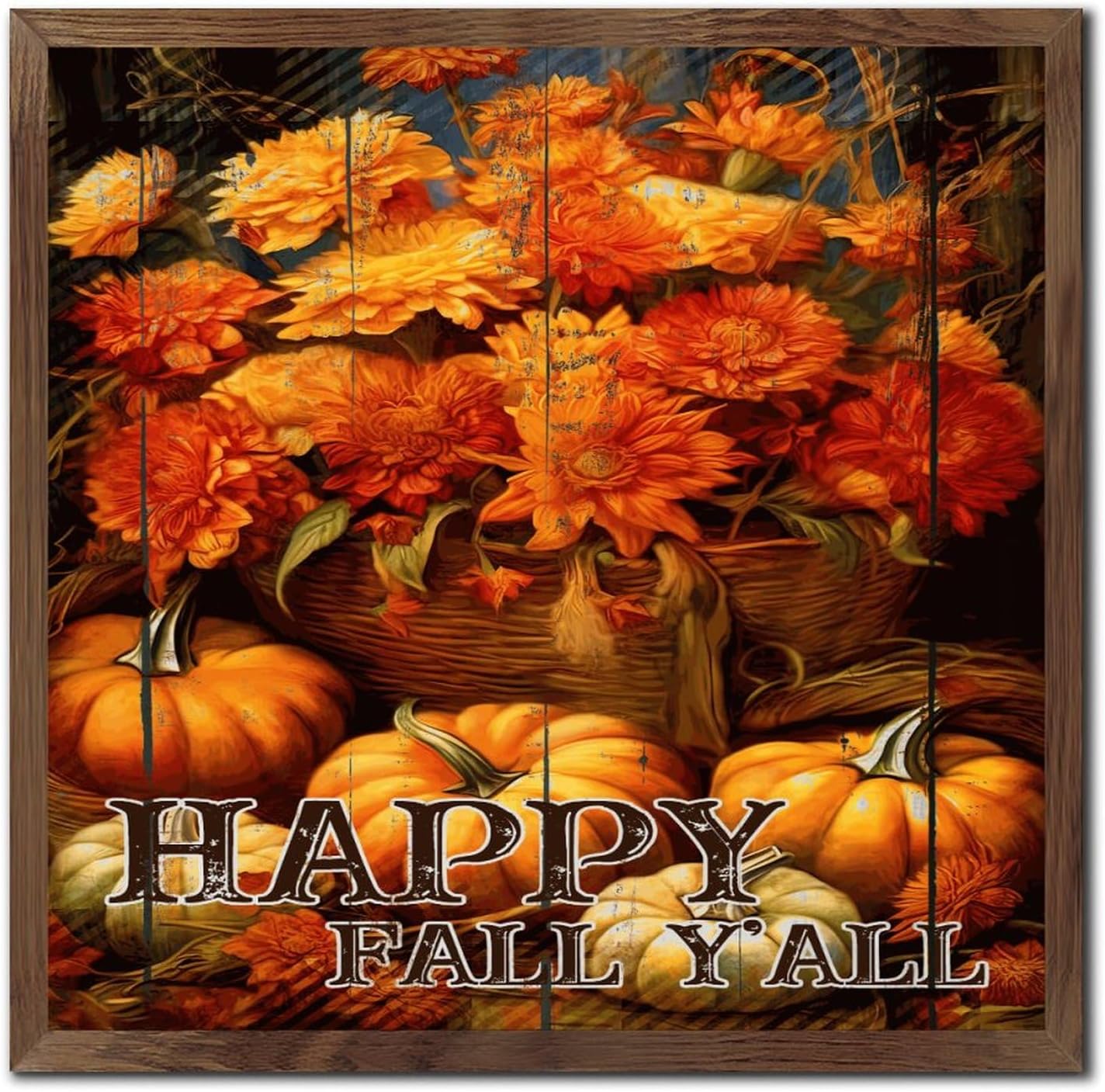 Happy Fall Yall Framed Wall Art Sign 12x12in