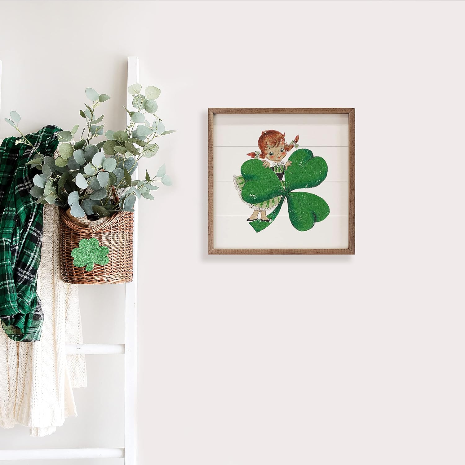 Kendrick Home Girl With Shamrock Wall Decor Sign 8x8