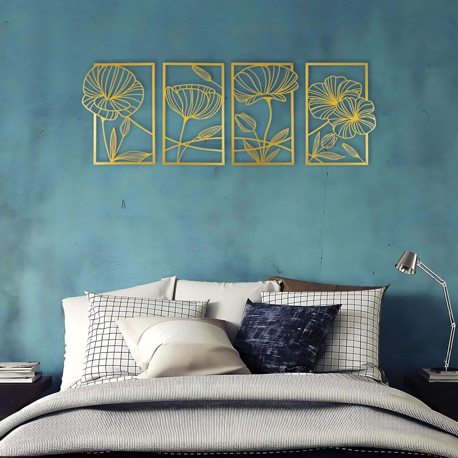 ESTART 4 Piece Gold Metal Lotus Wall Decor
