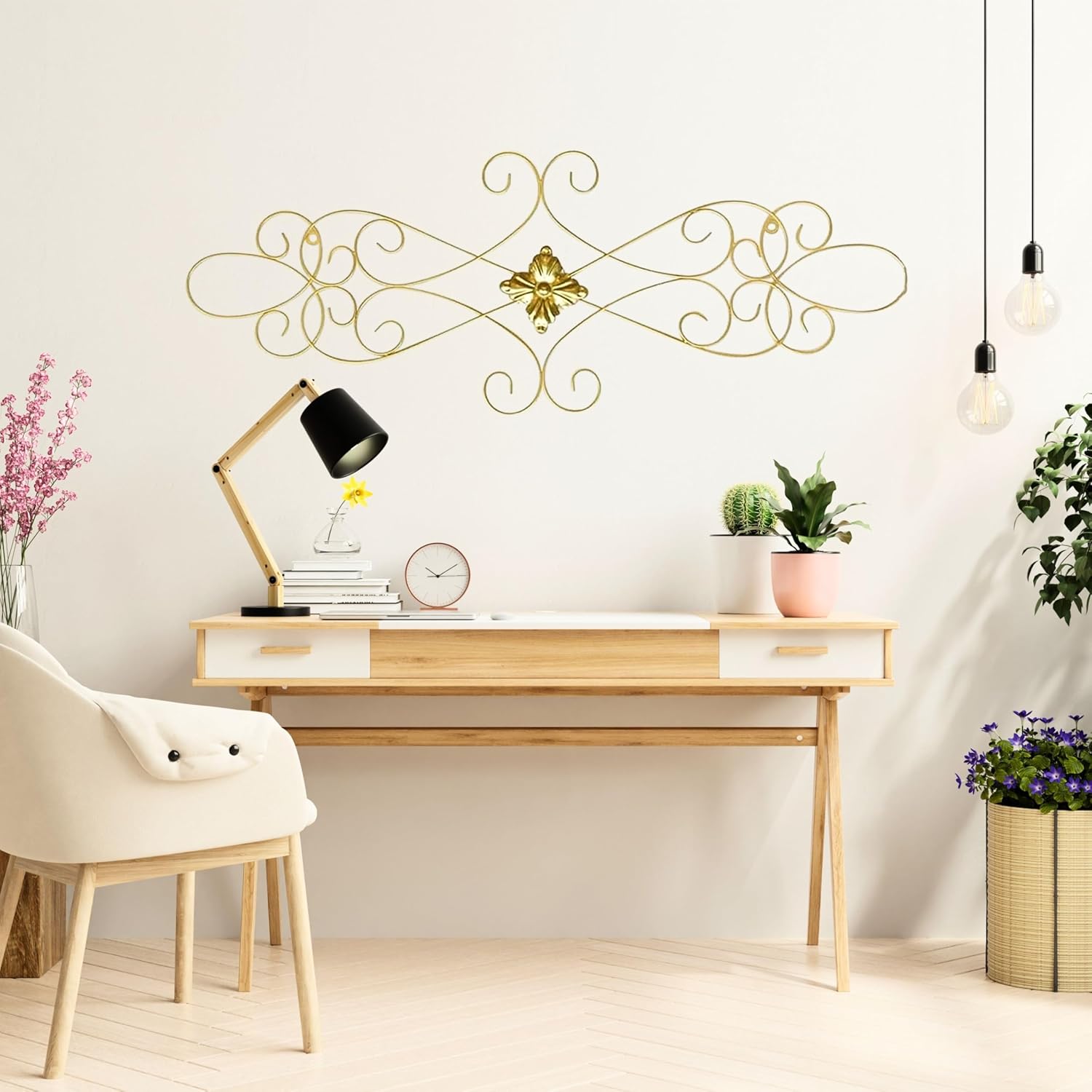 Bellaa 23226 Gold Metal Wall Scroll Art Medallion Plaque