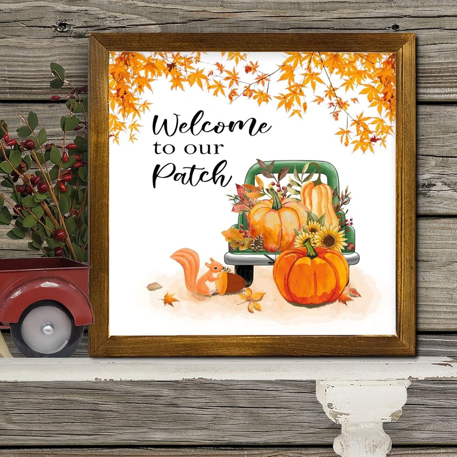 Welcome to Our Patch Green Truck Wooden Wall Sign