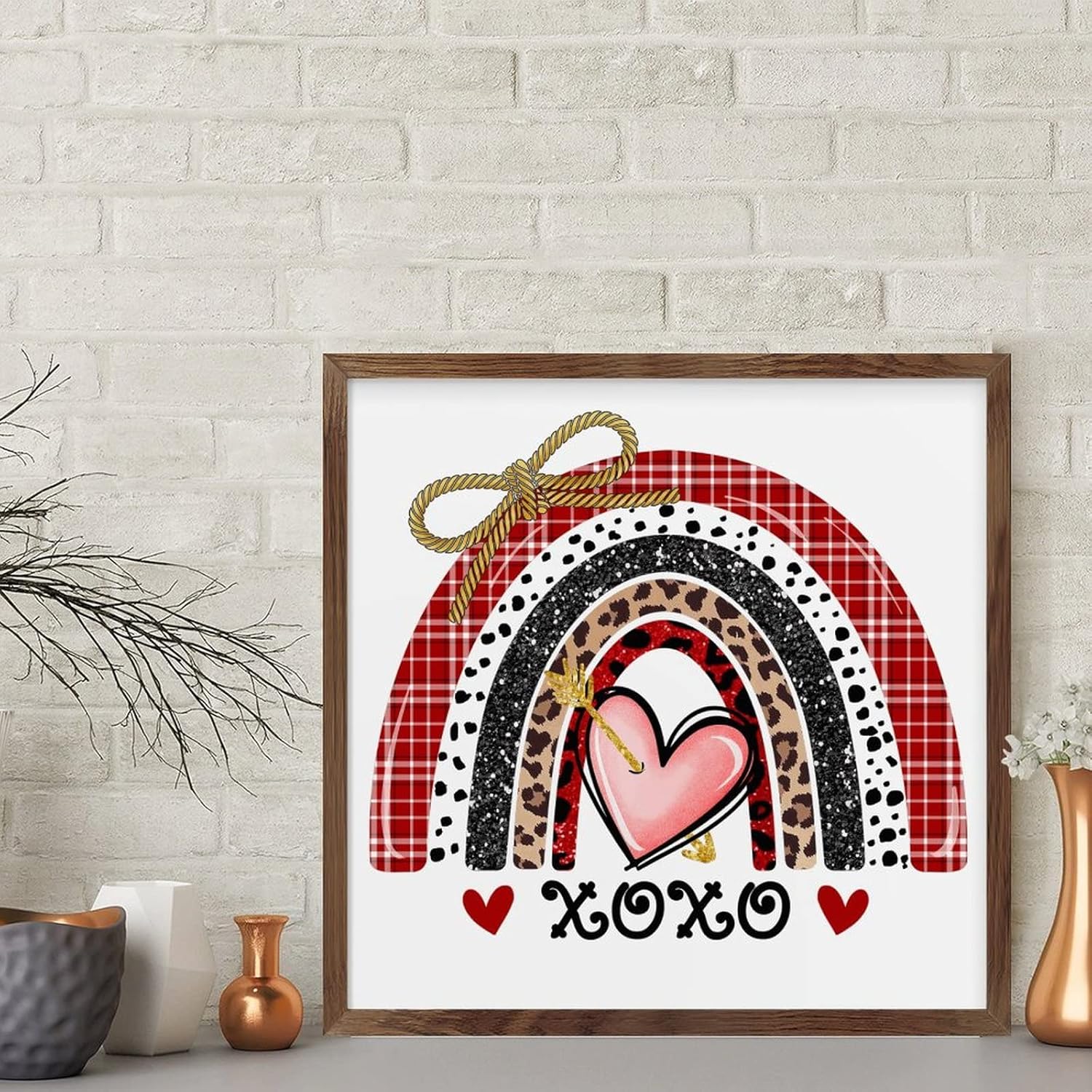 Romantic Heart Rainbow XOXO Wood Framed Wall Sign
