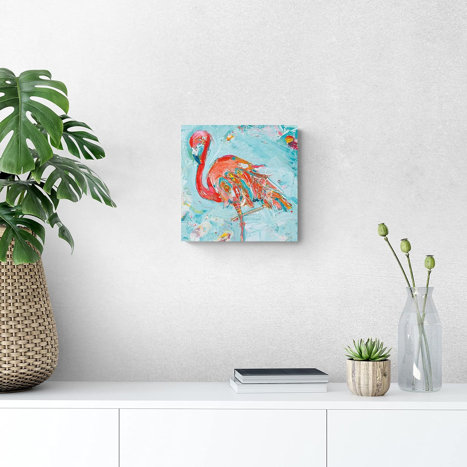Flamingo Bright Wood Plaque 12x12 Wall Hanging