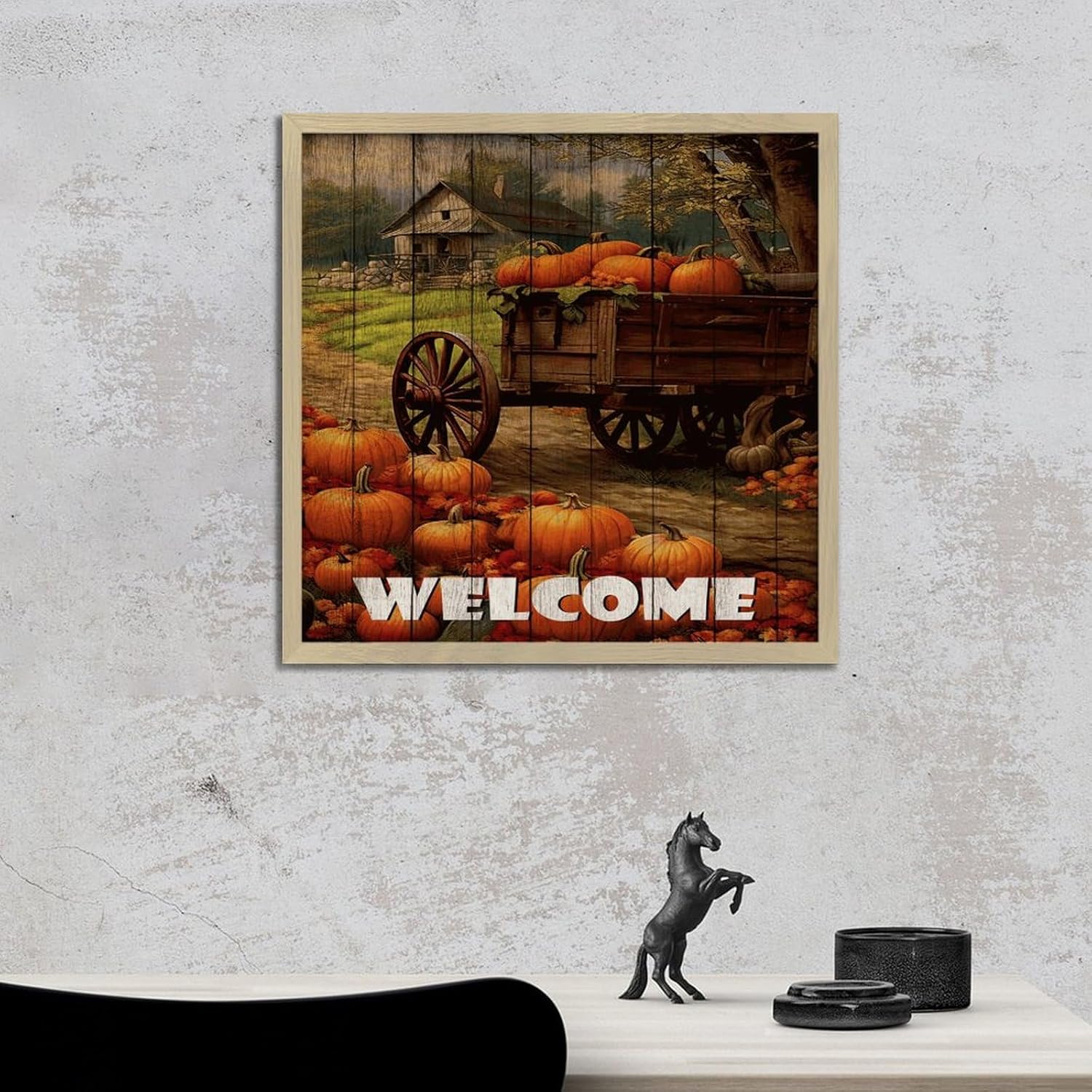 Welcome Framed Wood Sign 12x12in Modern Wall Decor