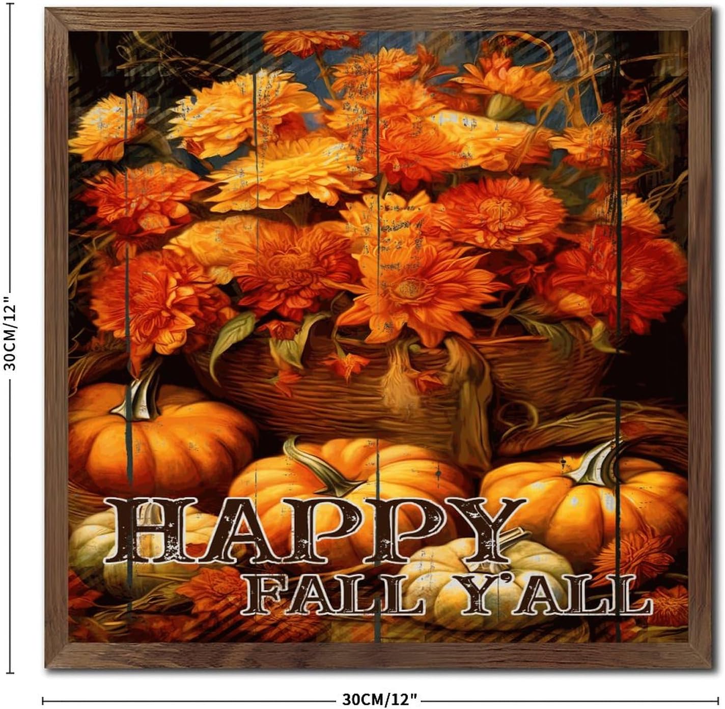 Happy Fall Yall Framed Wall Art Sign 12x12in