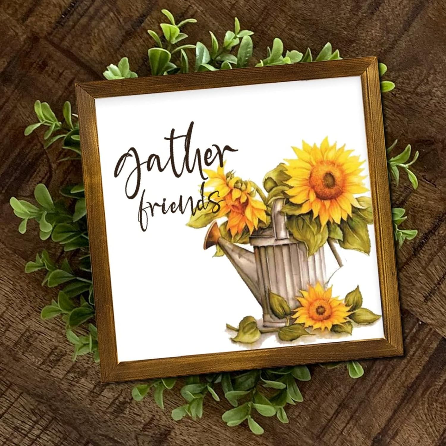12x12 Inch Rustic Wood Framed Sign with Sunflower Design