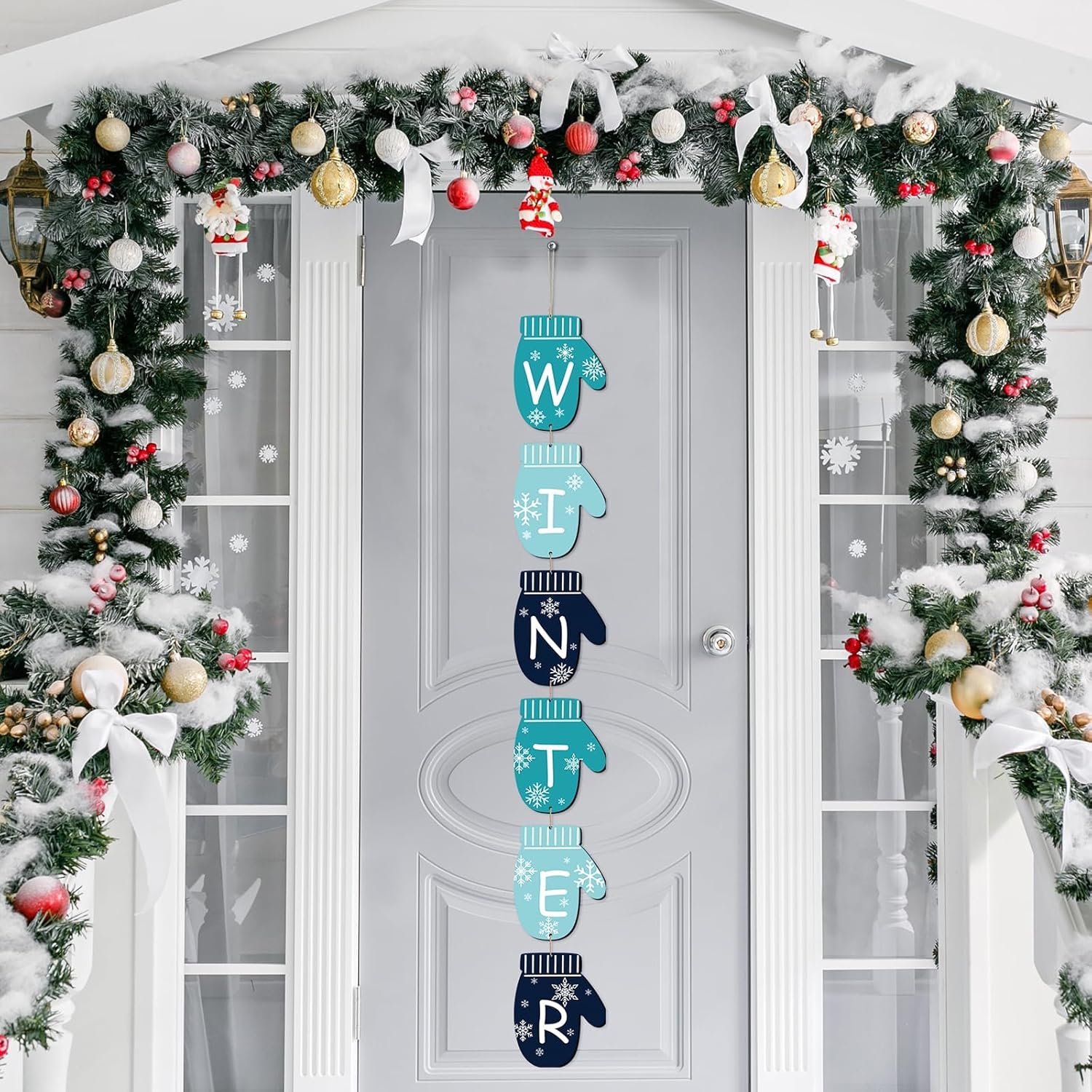 Winter Christmas Door Sign Wooden Glove Decor