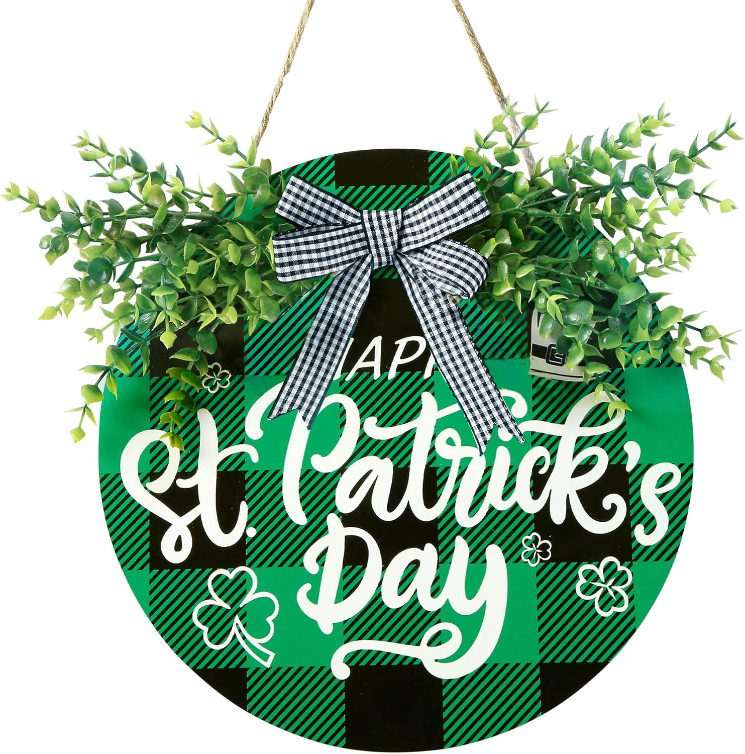 St Patricks Day Buffalo Plaid Wooden Door Sign