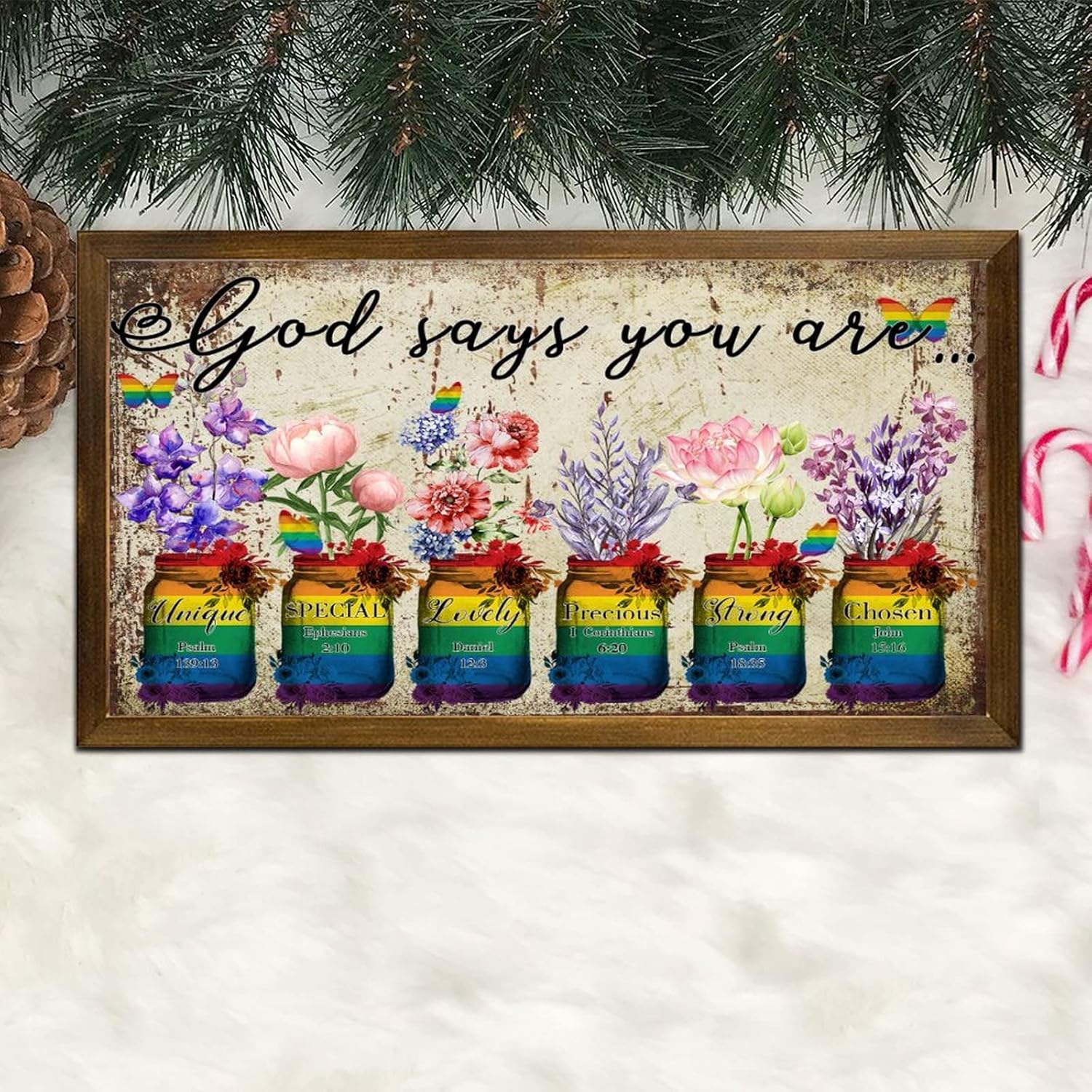 LGBTQ Pride Wood Framed Wall Art Sign 12x22 In