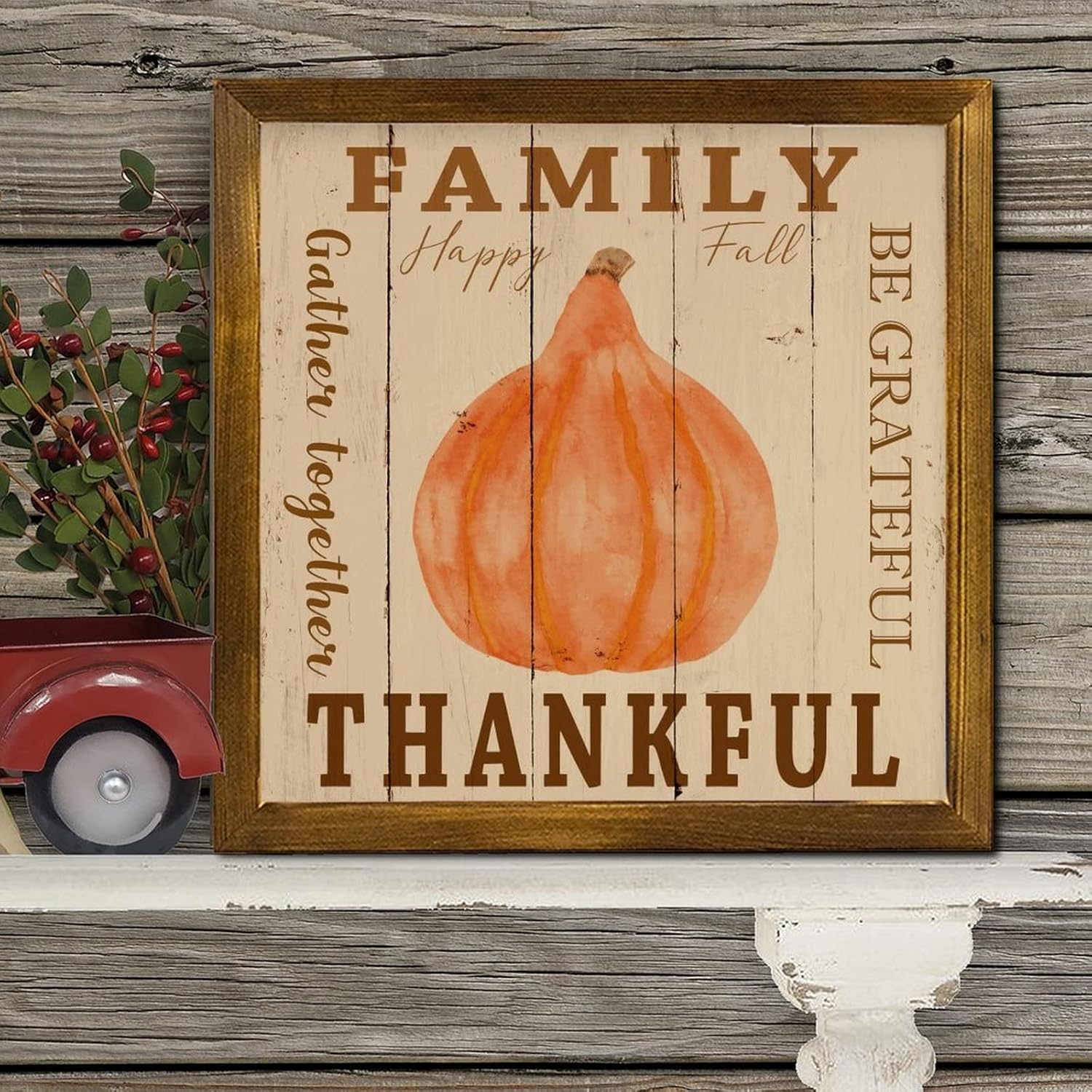 Be Grateful Family Gathering Wood Framed Thanksgiving Sign