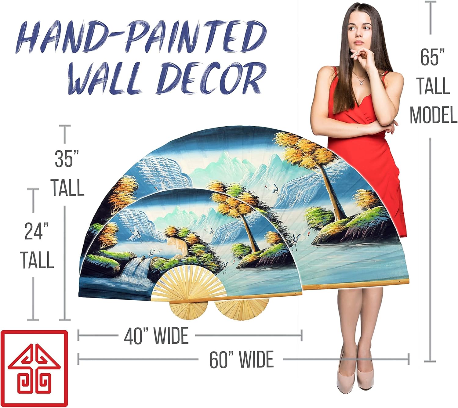 Chinese Cranes Giant Folding Wall Fan Decor Art