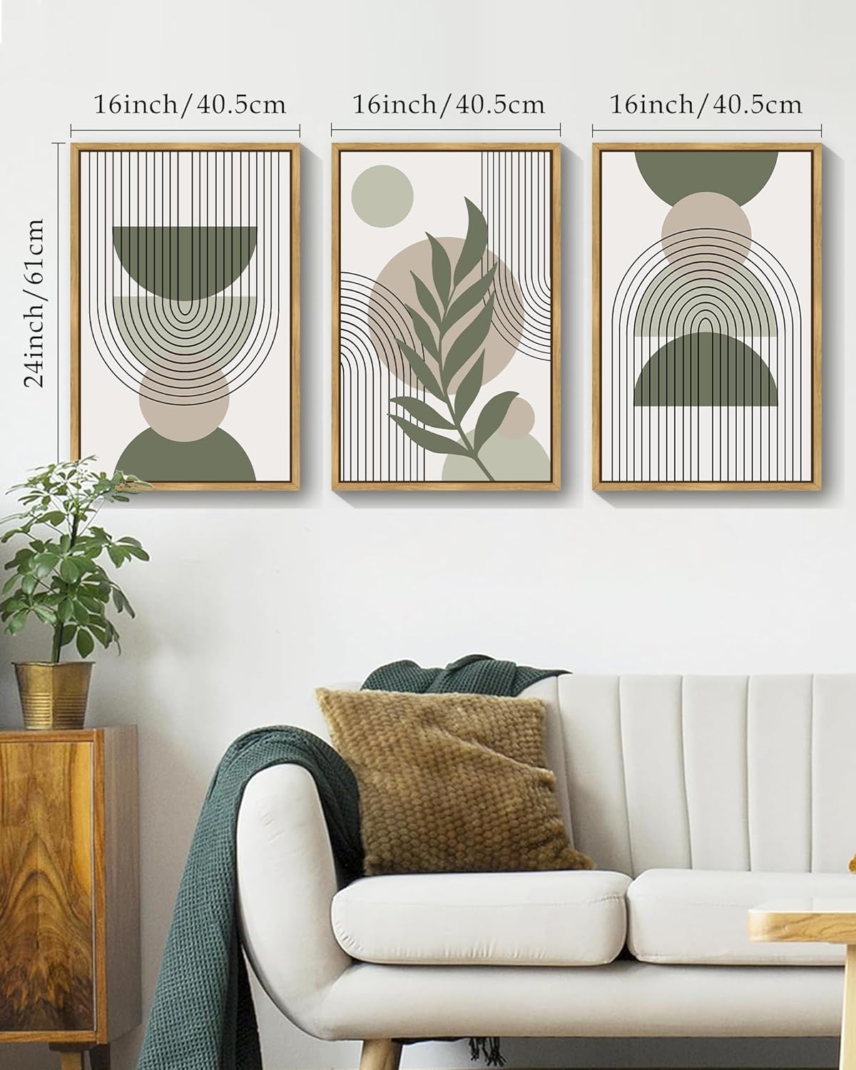 Drsoum 16x24in Boho Wall Art Green Sage Decor Framed Canvas
