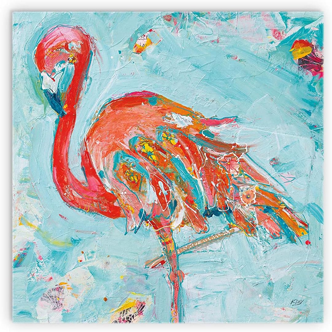 Flamingo Bright Wood Plaque 12x12 Wall Hanging
