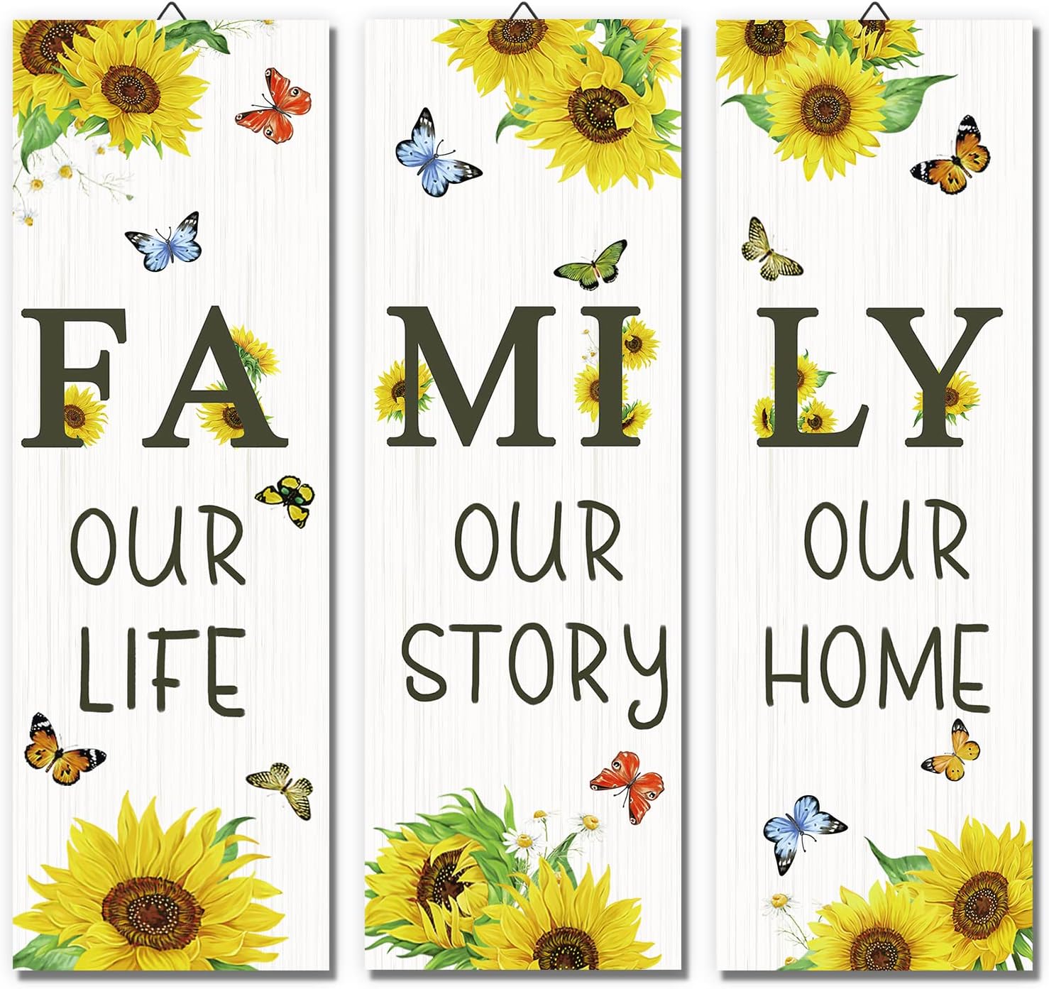 Decalmile 3 Piece Sunflower Wood Wall Sign Decor
