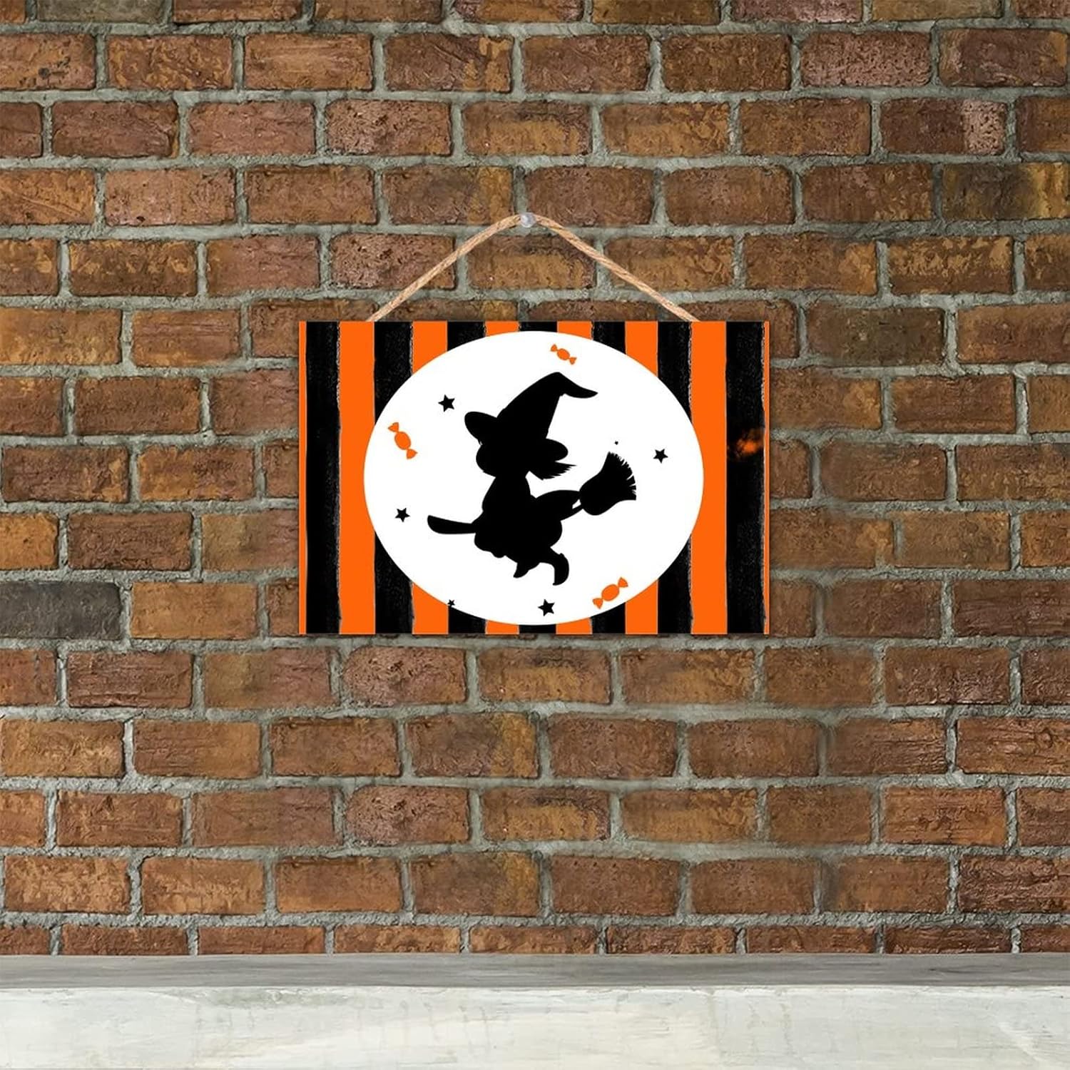 TEANFUN Halloween Wooden Sign Witch Hat Decor