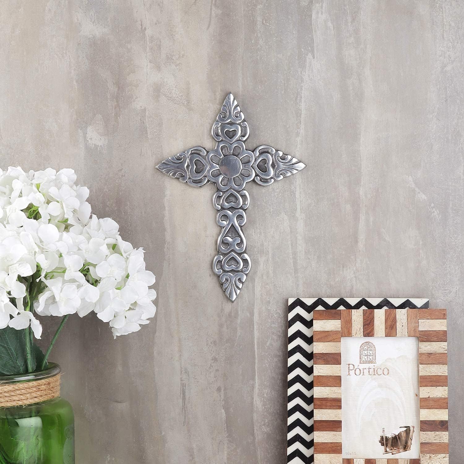 Ardour 97 Inch Antique Silver Black Wall Cross