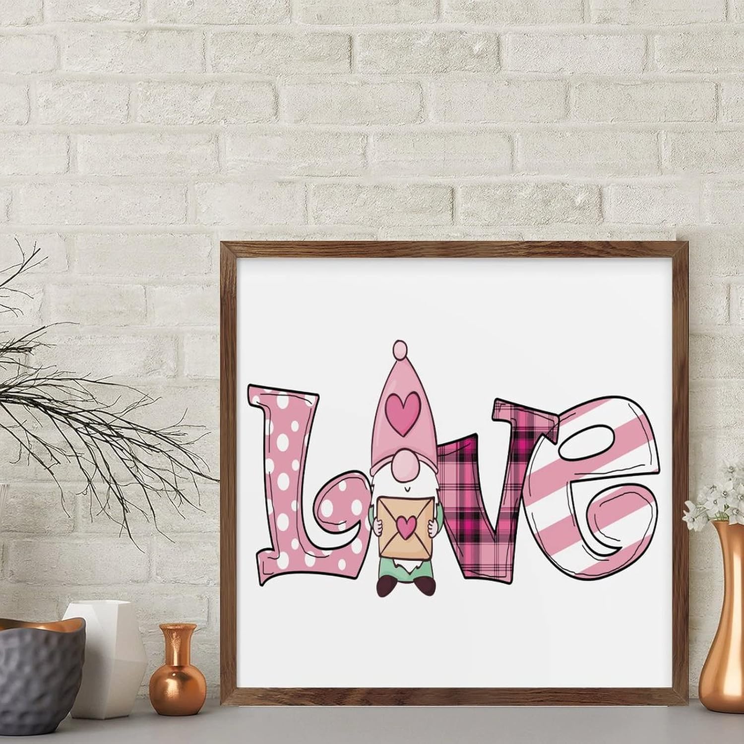 Valentine Gnome Love Letter Framed Wood Sign Home Decor