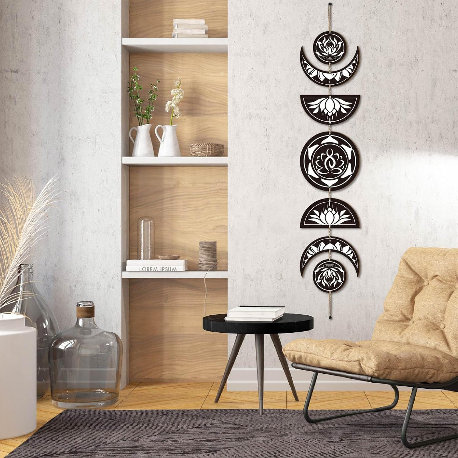 7pcs Moon Phase Wall Hanging Set Boho Decor Wooden Art