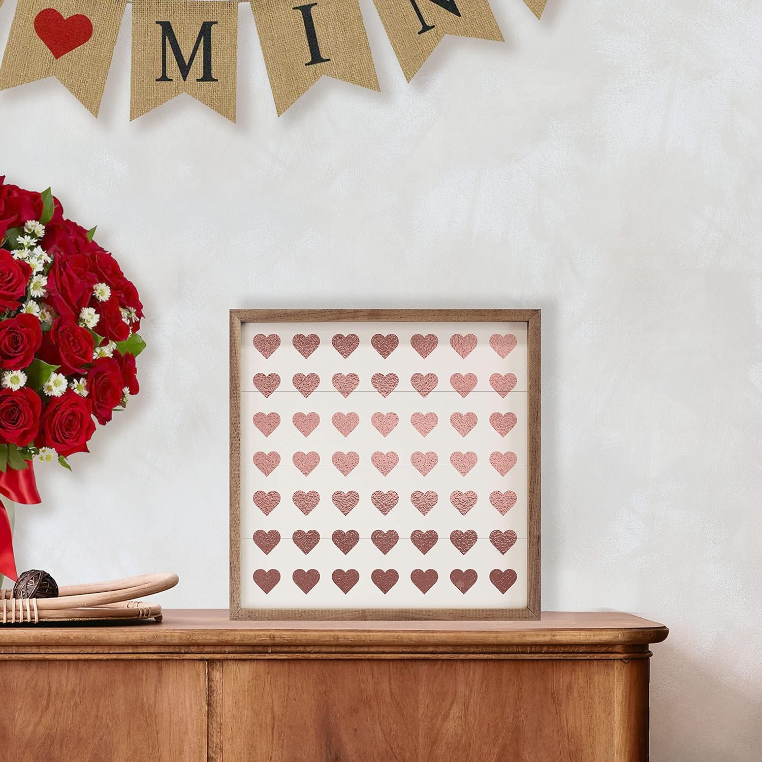 Glitter Pink Hearts Wall Decor Wooden Sign by Kendrick Home