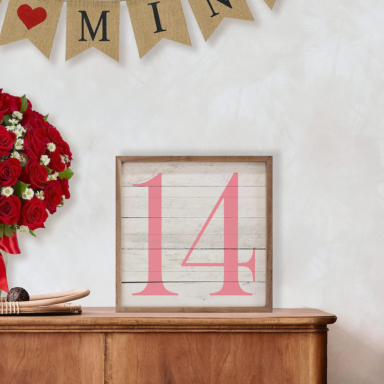 Pink 14 Whitewash Valentine Wall Decor Wooden Sign