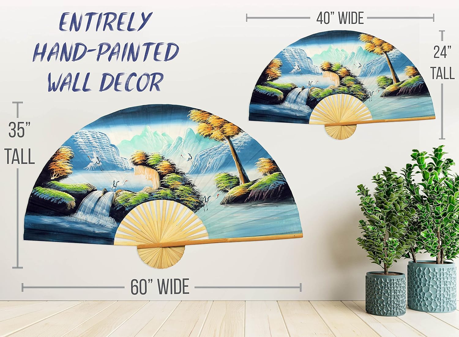 Chinese Cranes Giant Folding Wall Fan Decor Art