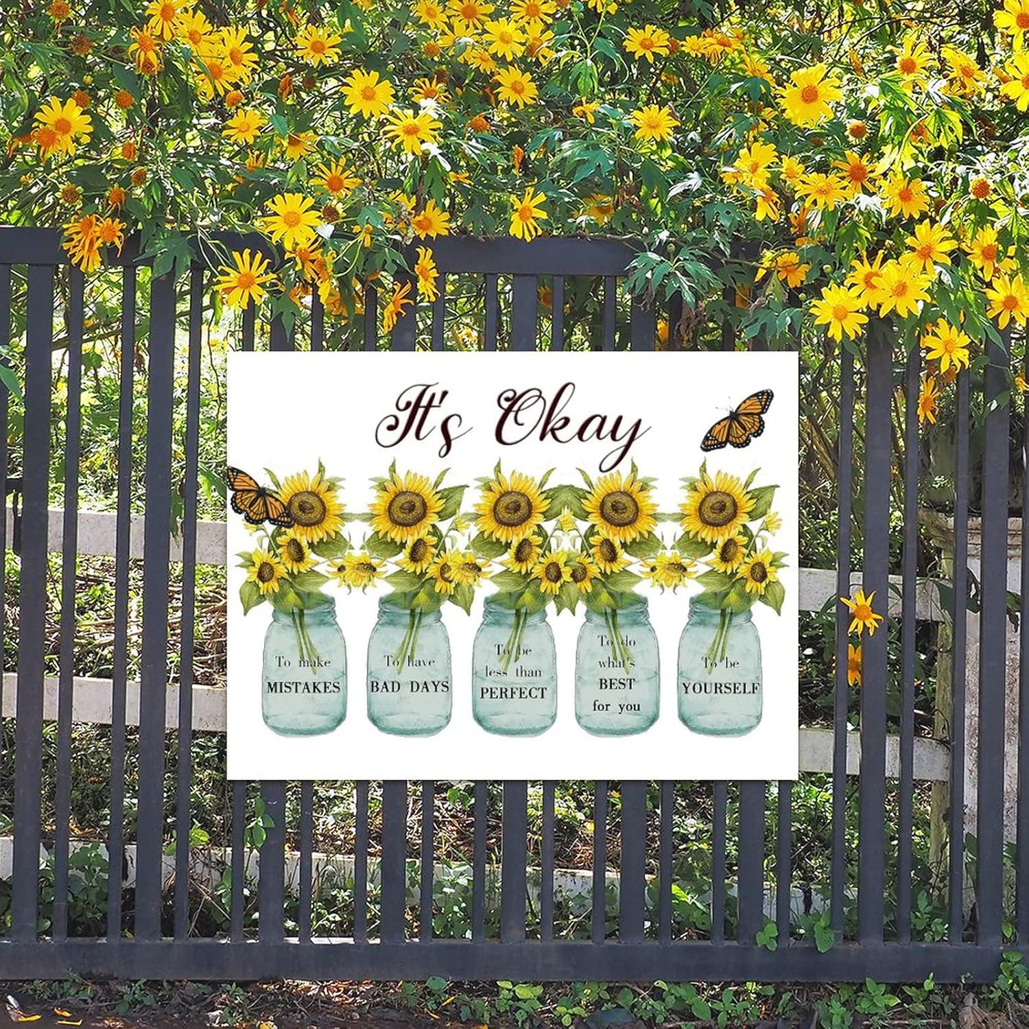 Wooden Sign with Sunflowers Vase and Butterfly