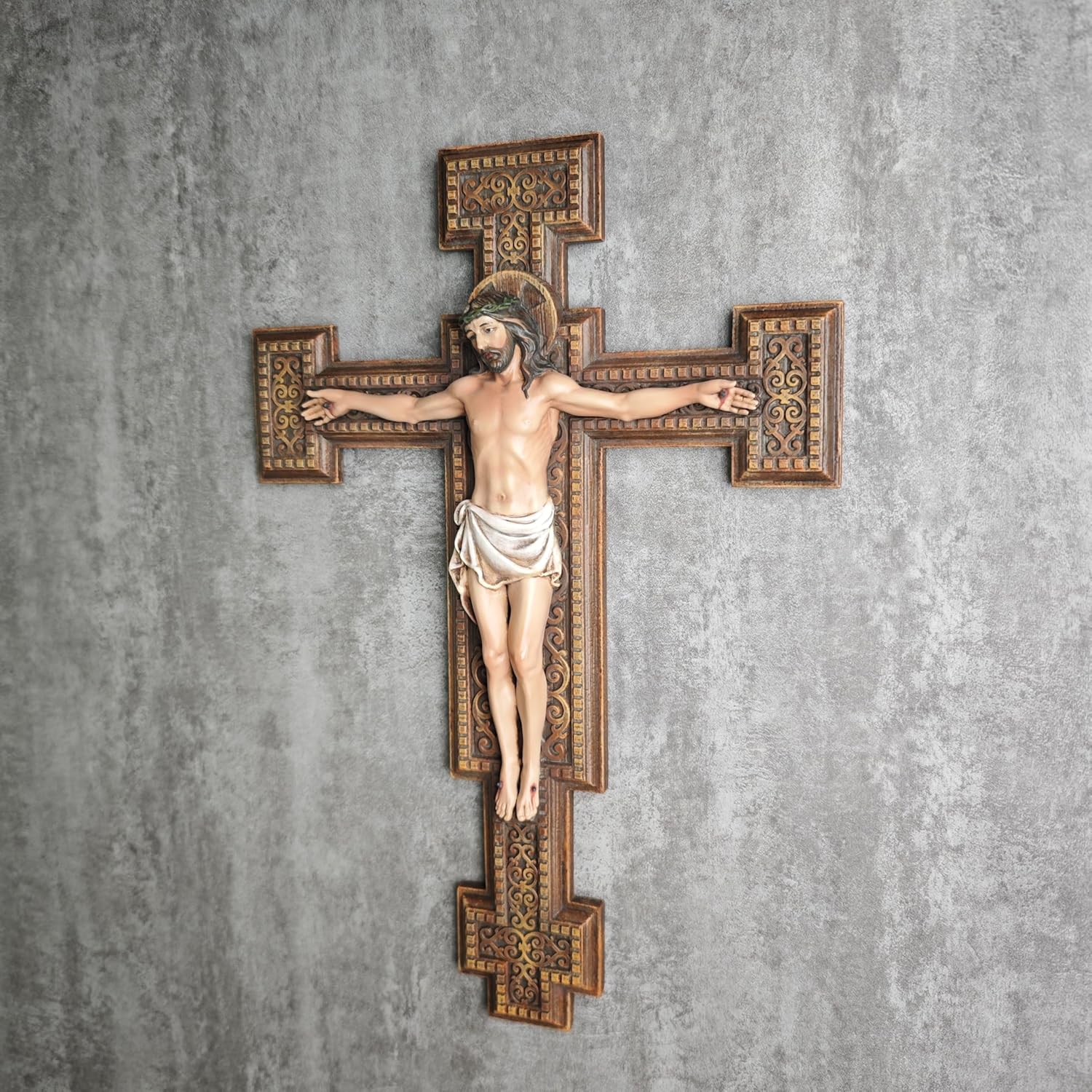 BC Catholic Crucifix Wall Cross 12 Inch Hand Painted