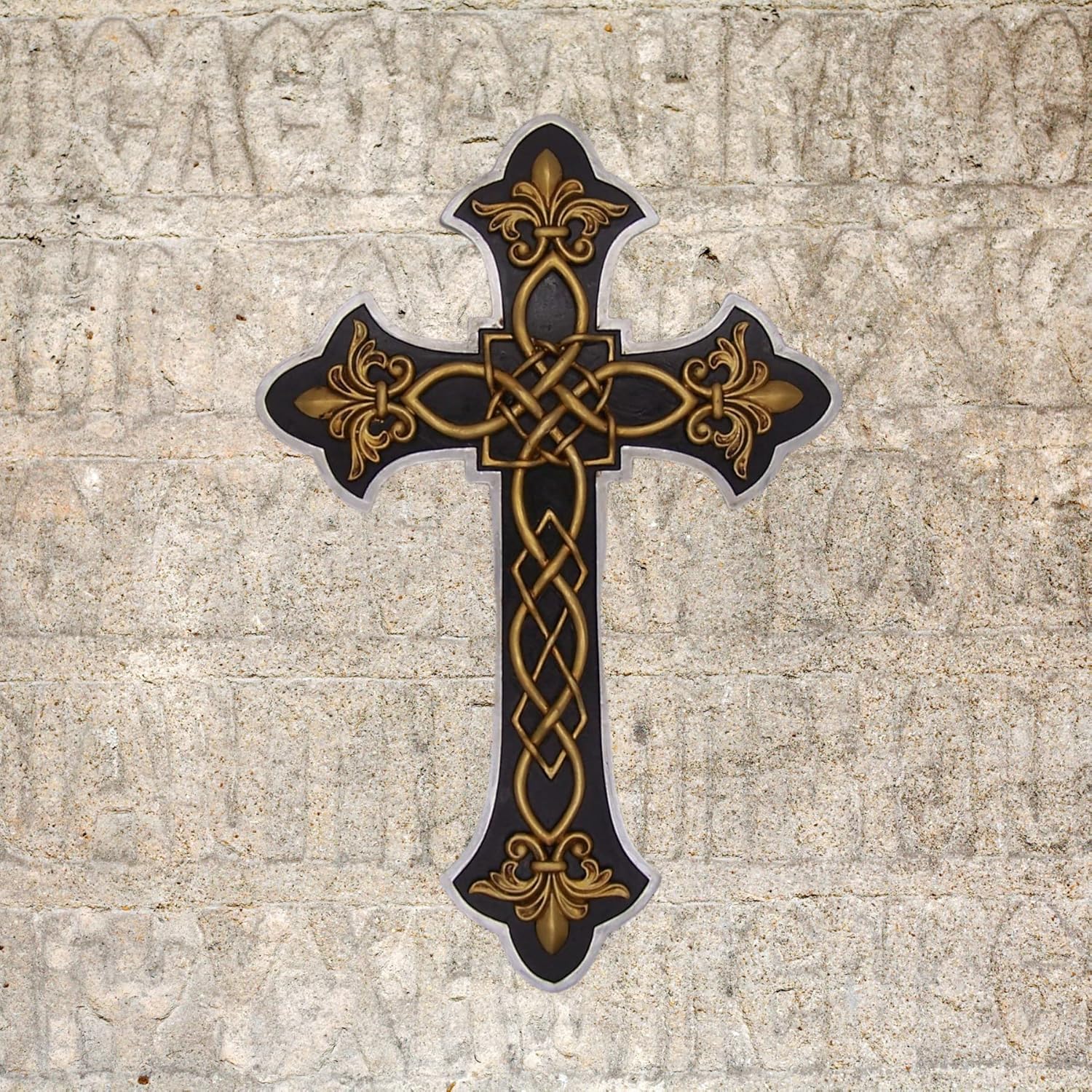 Wowser Black Wall Cross with Fleur De Lis Design