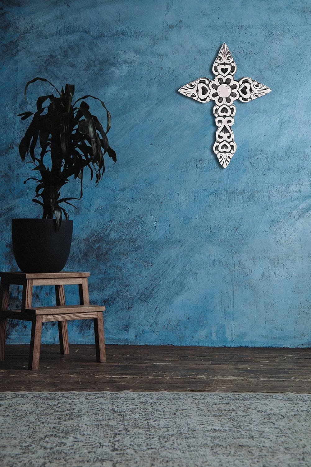 Ardour 97 Inch Antique Silver Black Wall Cross