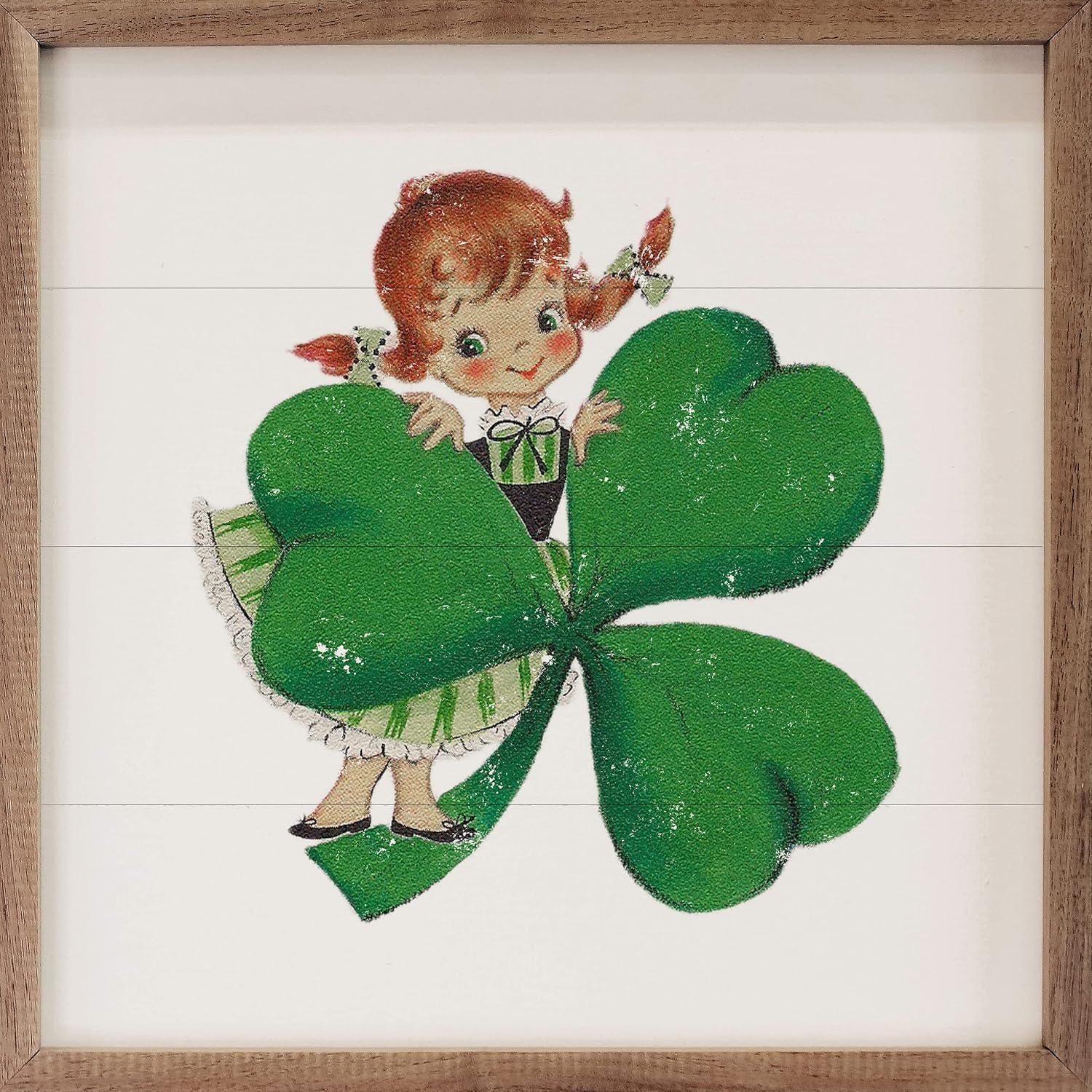 Kendrick Home Girl With Shamrock Wall Decor Sign 8x8