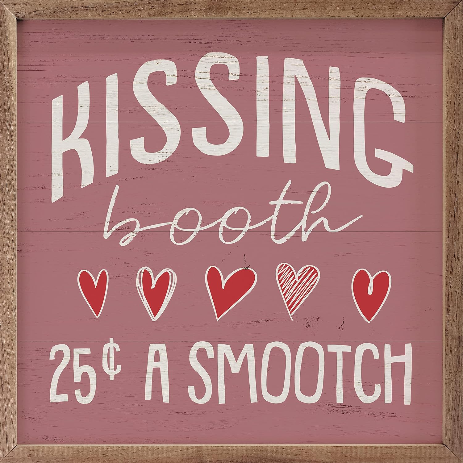Kissing Booth Smootch Hearts Pink Valentine Wall Decor Wooden Sign