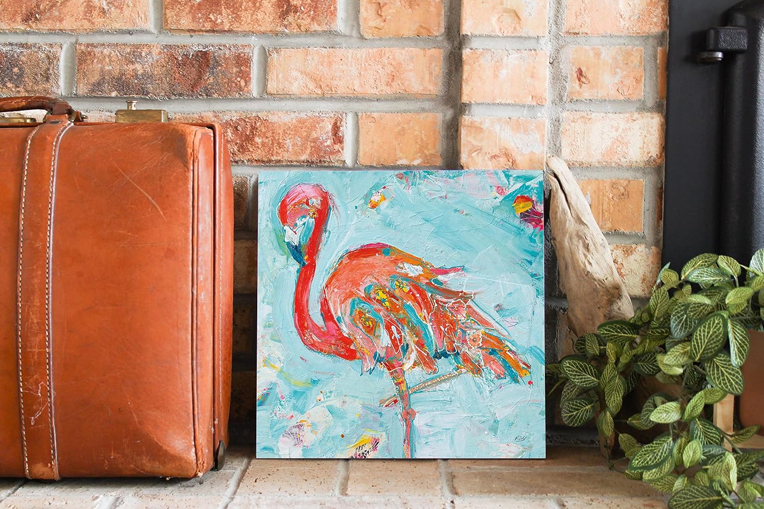 Flamingo Bright Wood Plaque 12x12 Wall Hanging