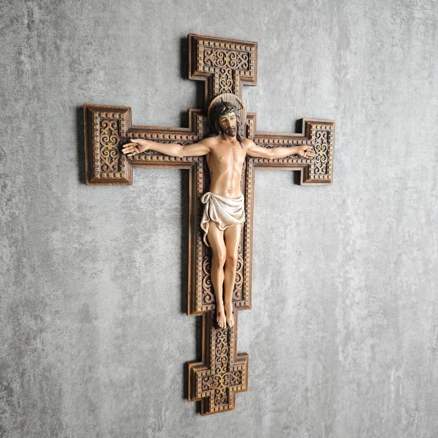 BC Catholic Crucifix Wall Cross 12 Inch Hand Painted