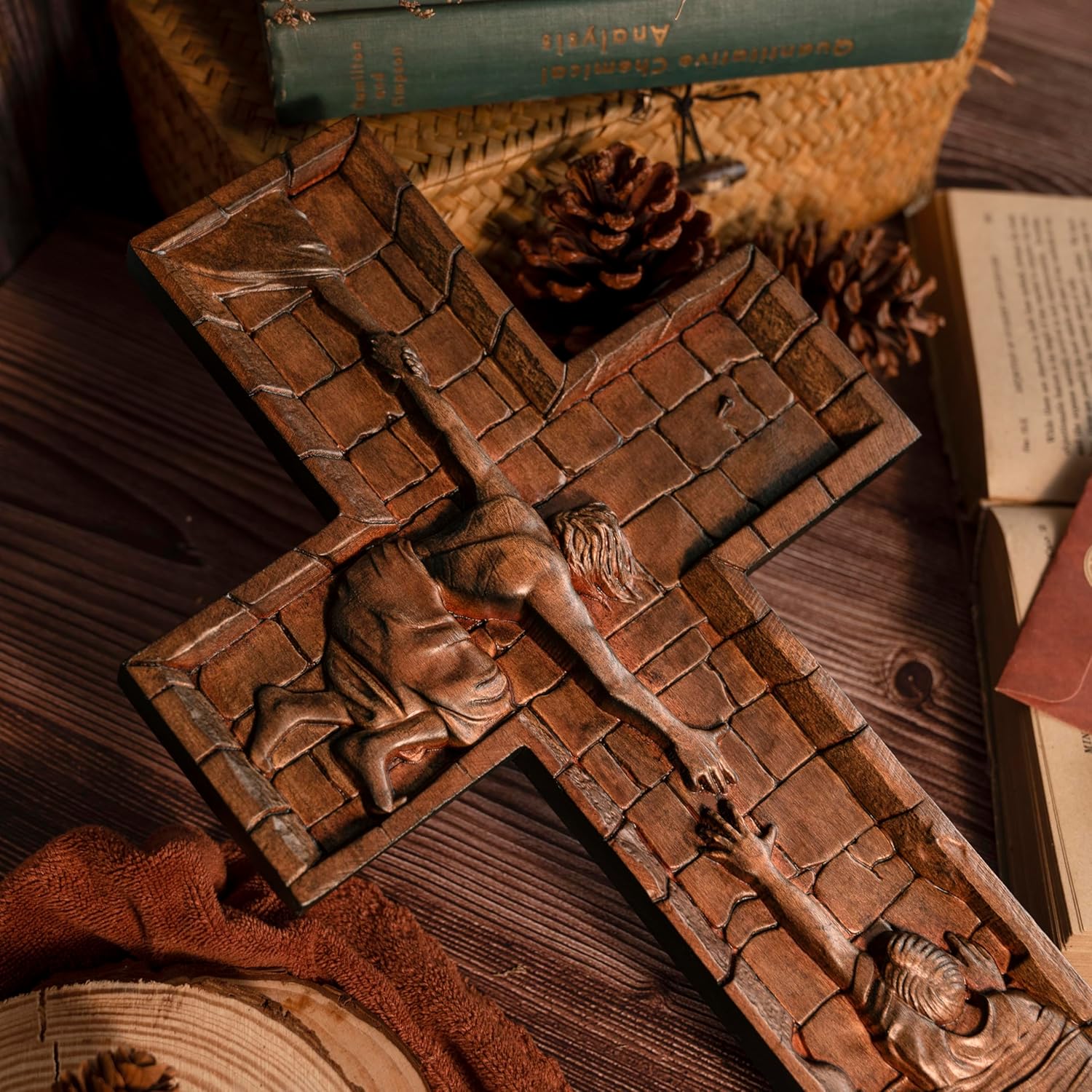 BGCOPPER 10 Inch Wooden Wall Cross with Hook