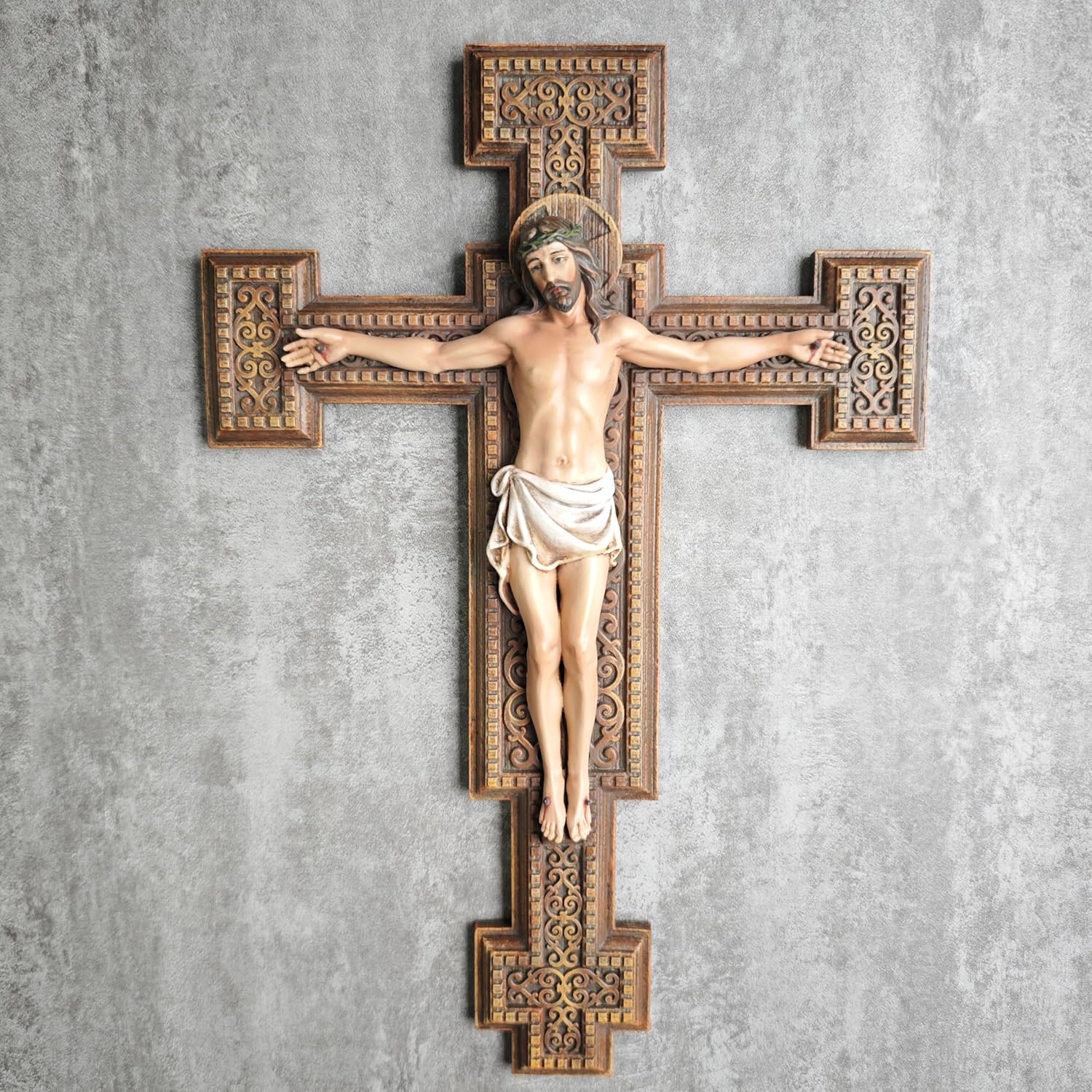 BC Catholic Crucifix Wall Cross 12 Inch Hand Painted
