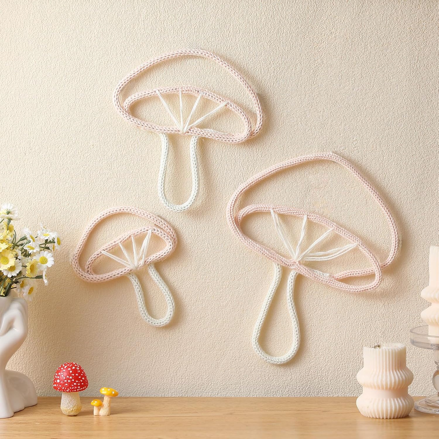 RattanView 3 Pcs Pink Mushroom Wall Decorations