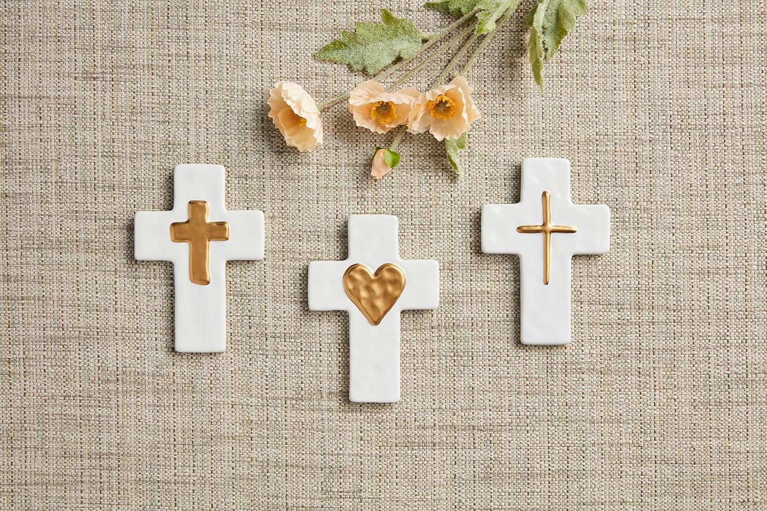 Mud Pie Ceramic and Gold Heart Cross 6x4
